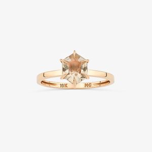 Anel Hexagonal com Quartzo Murion em Ouro Rosé 18k