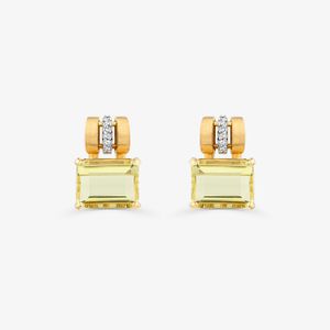 Brinco Stud com Diamante e Quartzo Green Gold em Ouro Amarelo 18k