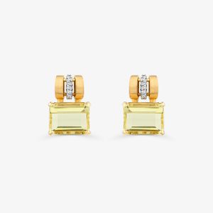 Brinco Stud com Diamante e Quartzo Green Gold em Ouro Amarelo 18k