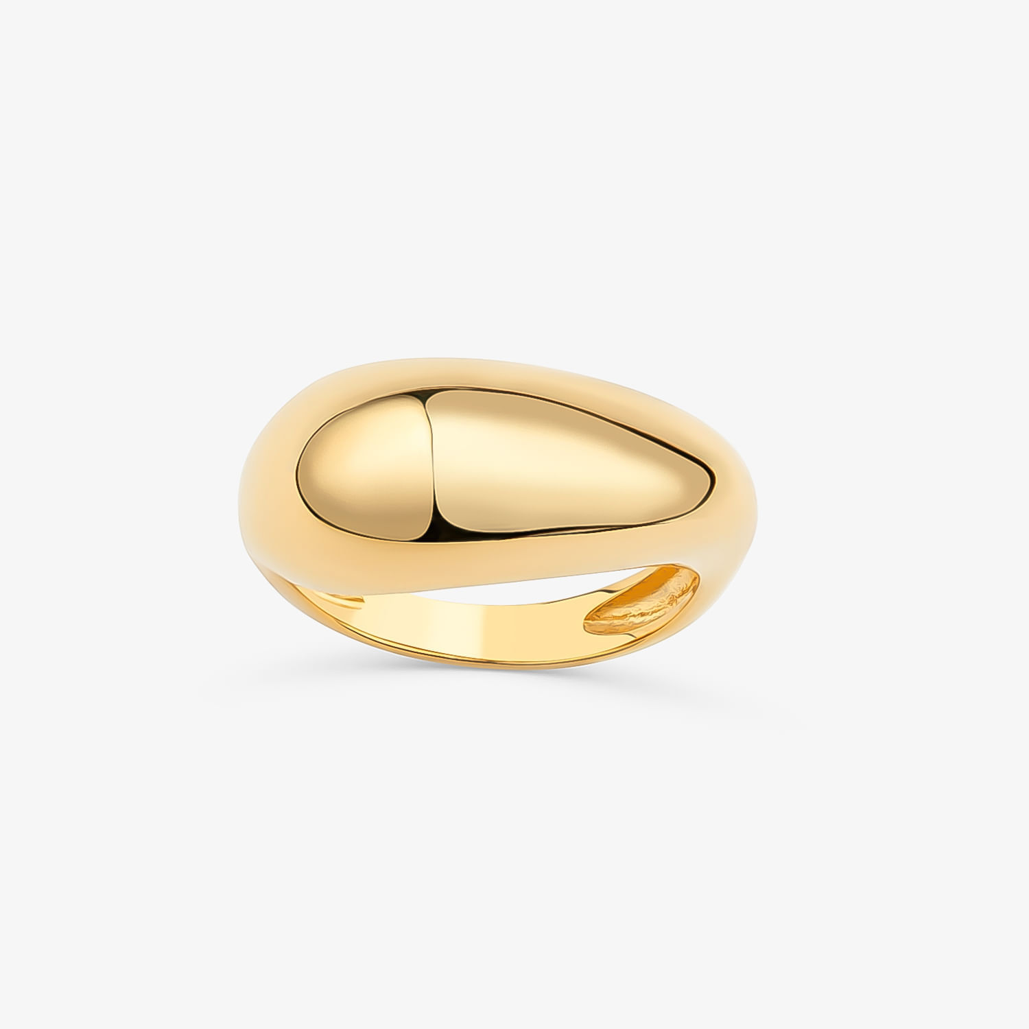 Anel de ouro com design orgânico e superfície lisa e brilhante, estilo moderno e elegante.