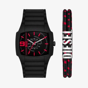 Kit Pulseira e Relógio Diesel Masculino Cliffhanger em Silicone Preto DZ2191B1