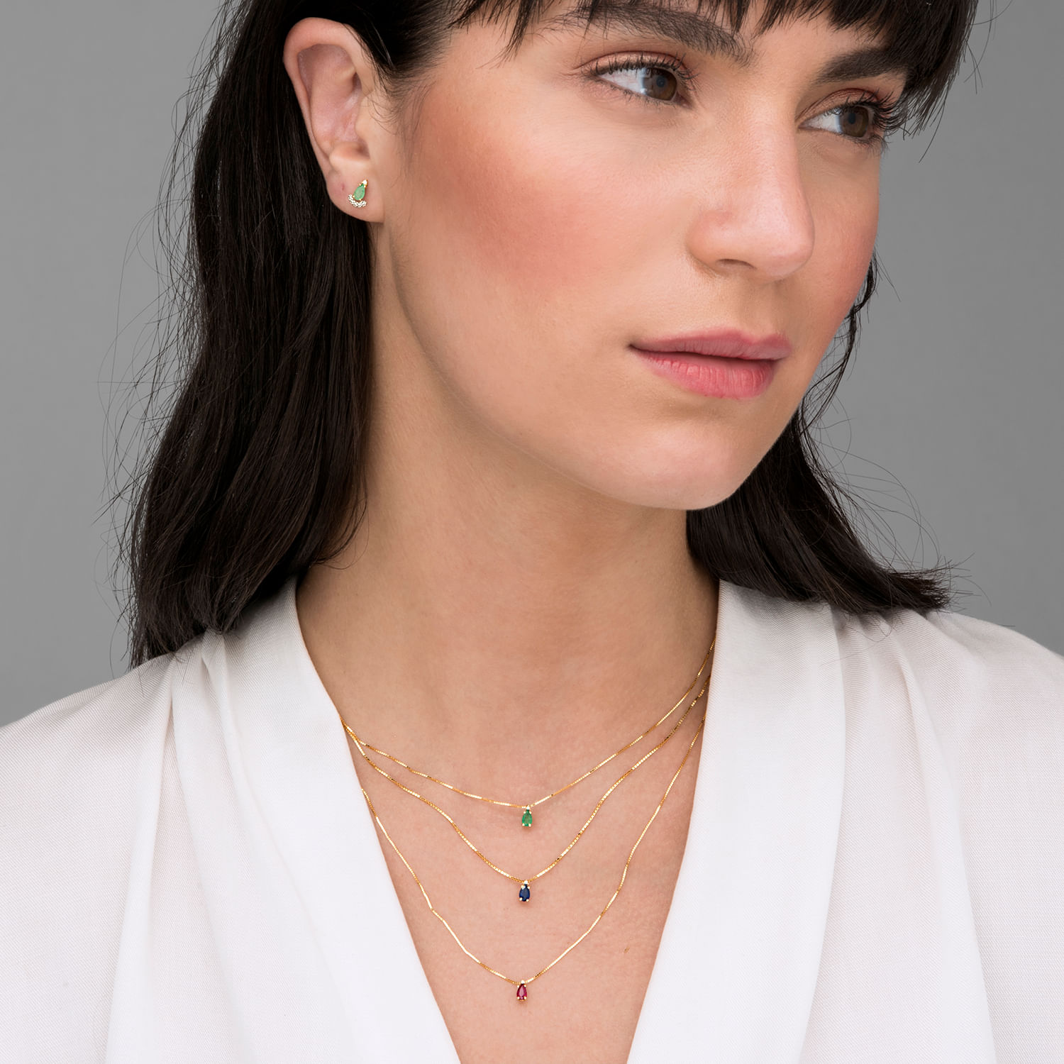 Pingente Gota Intense em Ouro Branco 18k com Rubi e Diamante