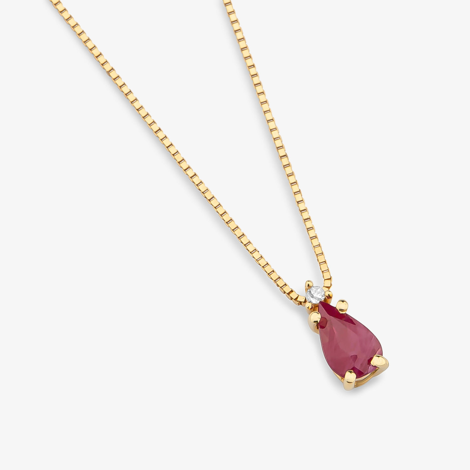 Pingente Gota Intense em Ouro Branco 18k com Rubi e Diamante
