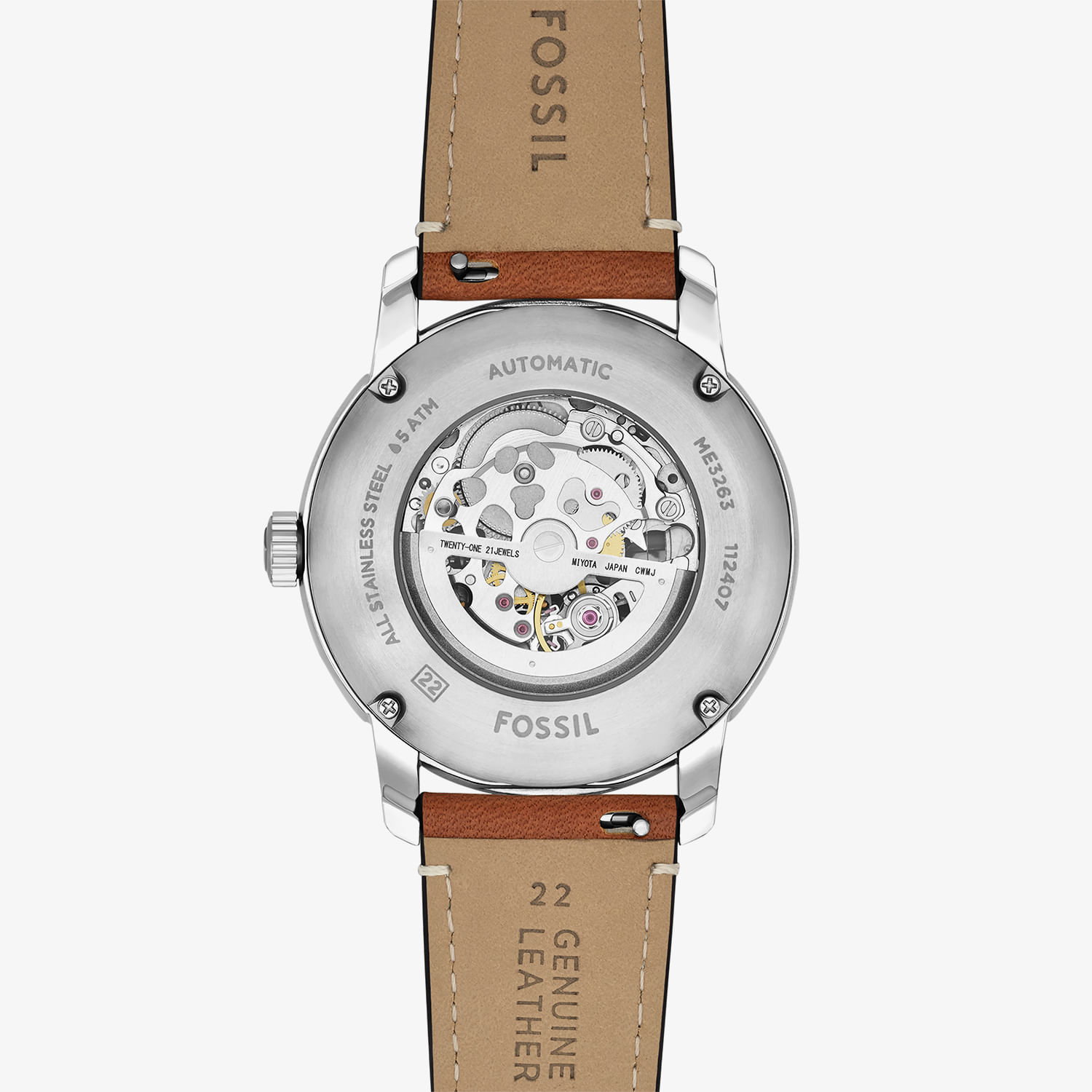 Relógio Fossil Automático Masculino em Couro Marrom ME3263/0KN