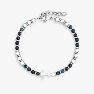 Pulseira Masculina com Ágata Azul em Aço - 21 cm