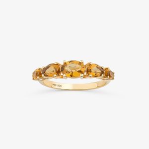 Anel com Quartzo Honey em Prata 925 com Banho de Ouro Amarelo 18k