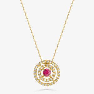 Pingente Geométrico com Rubi e Diamantes em Ouro Amarelo 18k