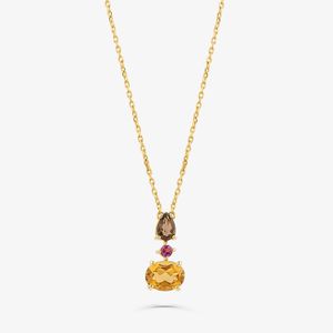 Colar com Rodolita, Quartzo Fumê e Quartzo Honey em Prata 925 com Banho de Ouro Amarelo 18k
