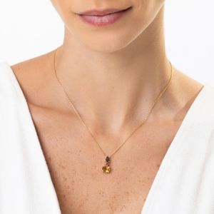 Colar com Rodolita, Quartzo Fumê e Quartzo Honey em Prata 925 com Banho de Ouro Amarelo 18k