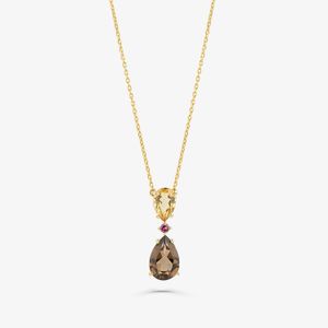 Colar com Citrino, Rodolita e Quartzo Fumê em Prata 925 com Banho de Ouro Amarelo 18k