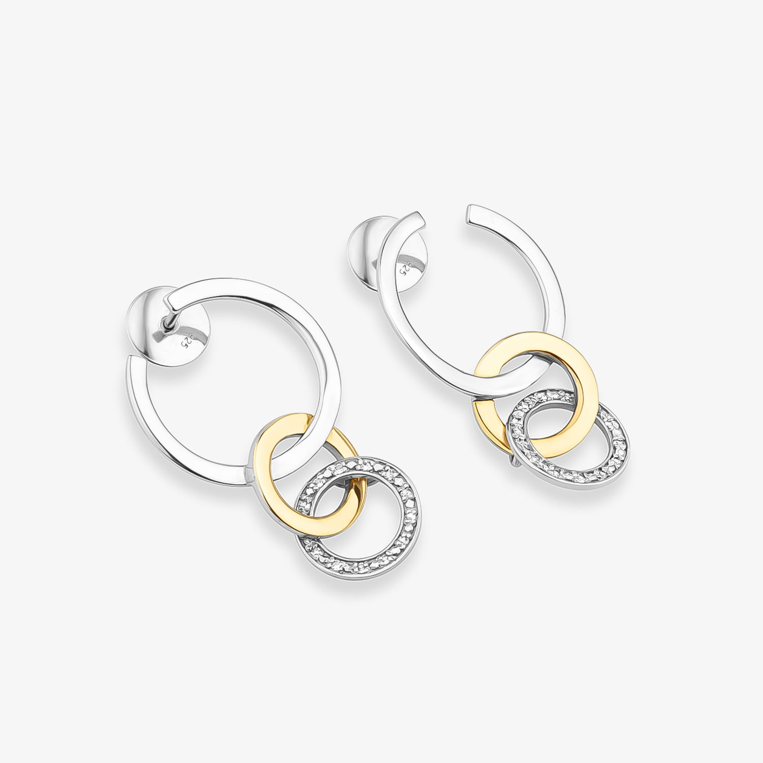 Brinco Elos com Safira em Ouro Amarelo 18k e Prata 925