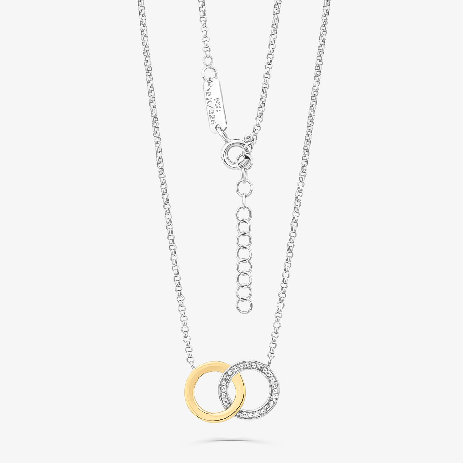 Colar Elos com Safira em Ouro Amarelo 18k e Prata 925