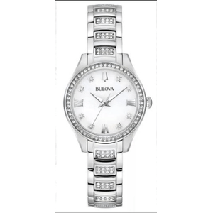 Relógio Bulova Feminino Cristal em Aço Prateado e Madrepérola 96L311