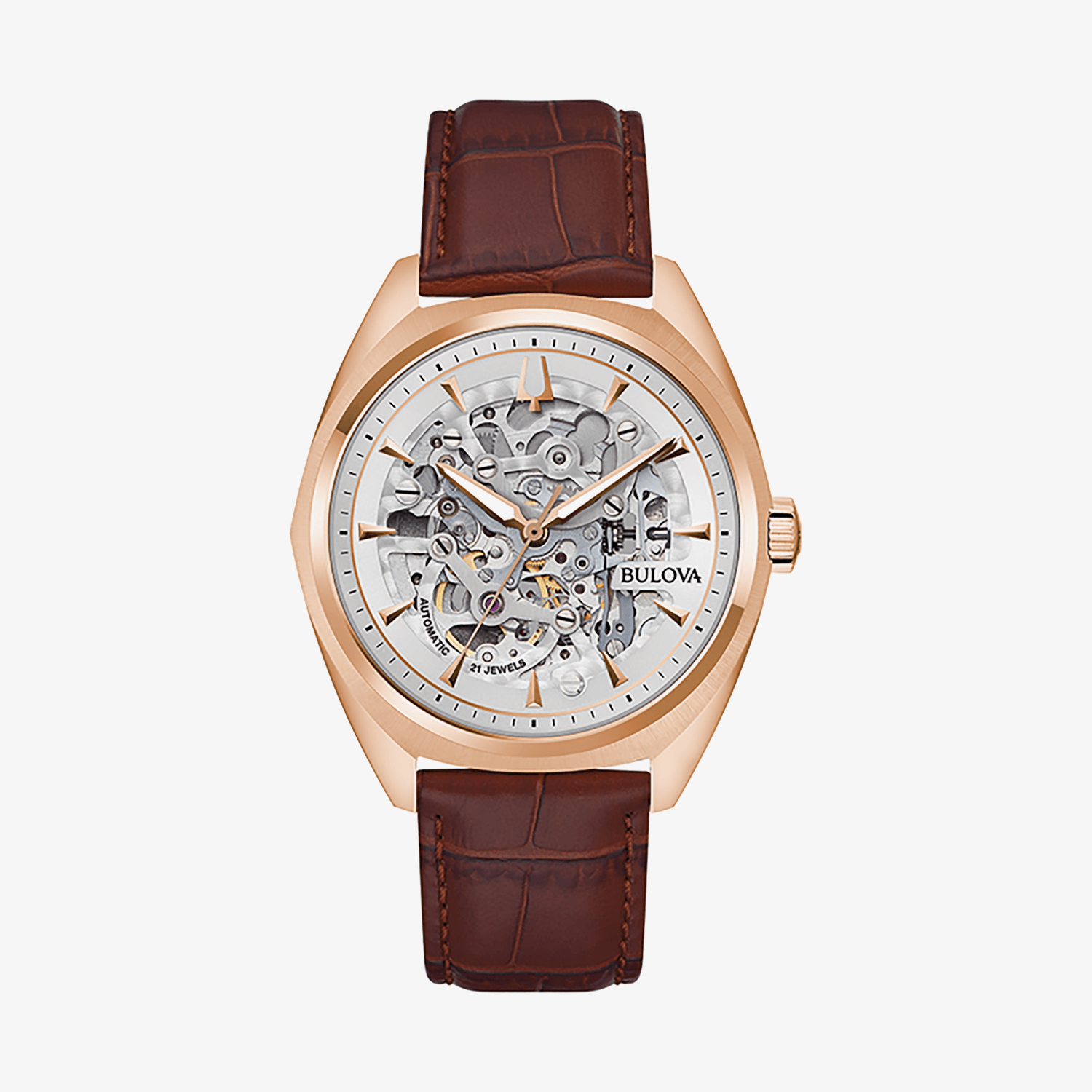 Relógio Bulova Surveyor Skeleton Automático Masculino em Couro