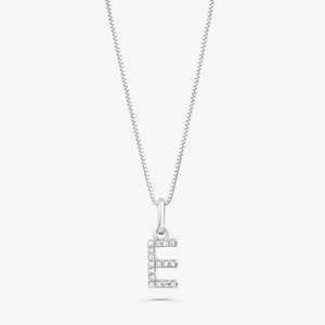 Pingente Letra E com Diamante em Ouro Branco 18k