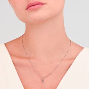 Pingente Letra E com Diamante em Ouro Branco 18k