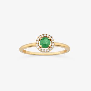 Anel com Esmeralda e Diamantes em Ouro Amarelo 18k