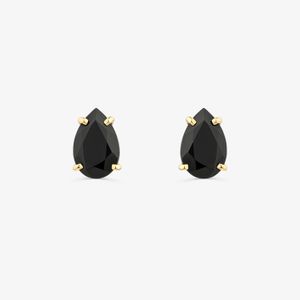 Brinco Gota com Quartzo Negro em Ouro Amarelo 18k