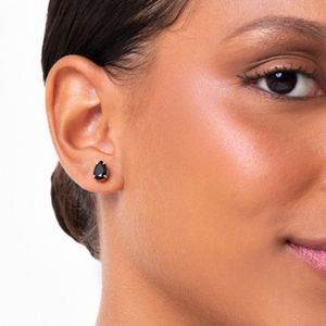 Brinco Gota com Quartzo Negro em Ouro Amarelo 18k