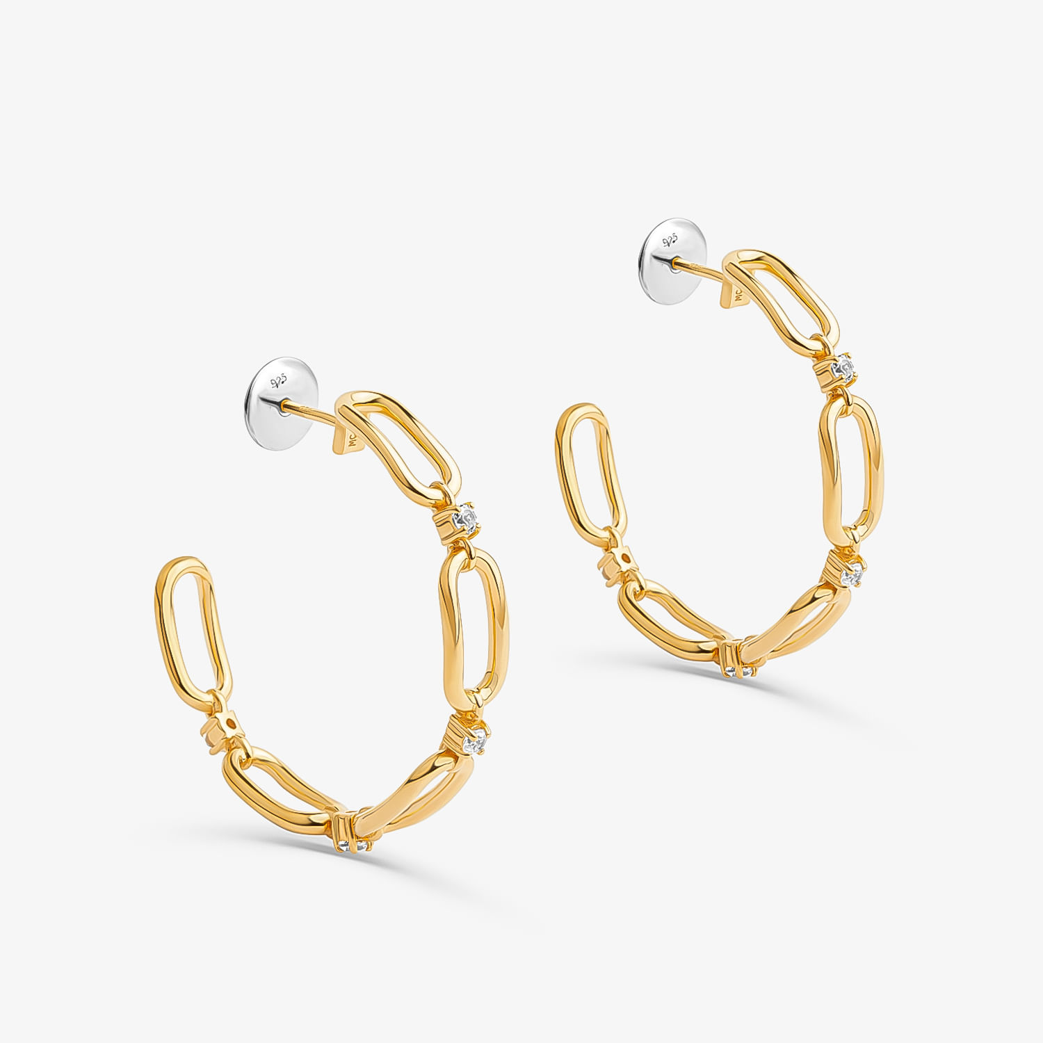Brincos Argola Bossa em Prata 925 com Banho de Ouro Amarelo 18K com Topázio