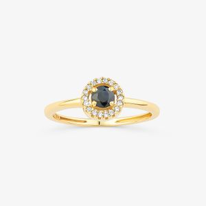 Anel em Ouro Amarelo com Diamante, Safira Azul