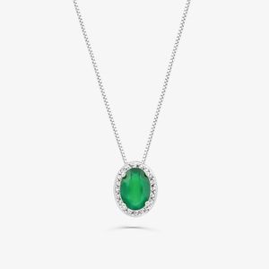 Pingente Oval com Ágata Verde e Topázio em Prata 925