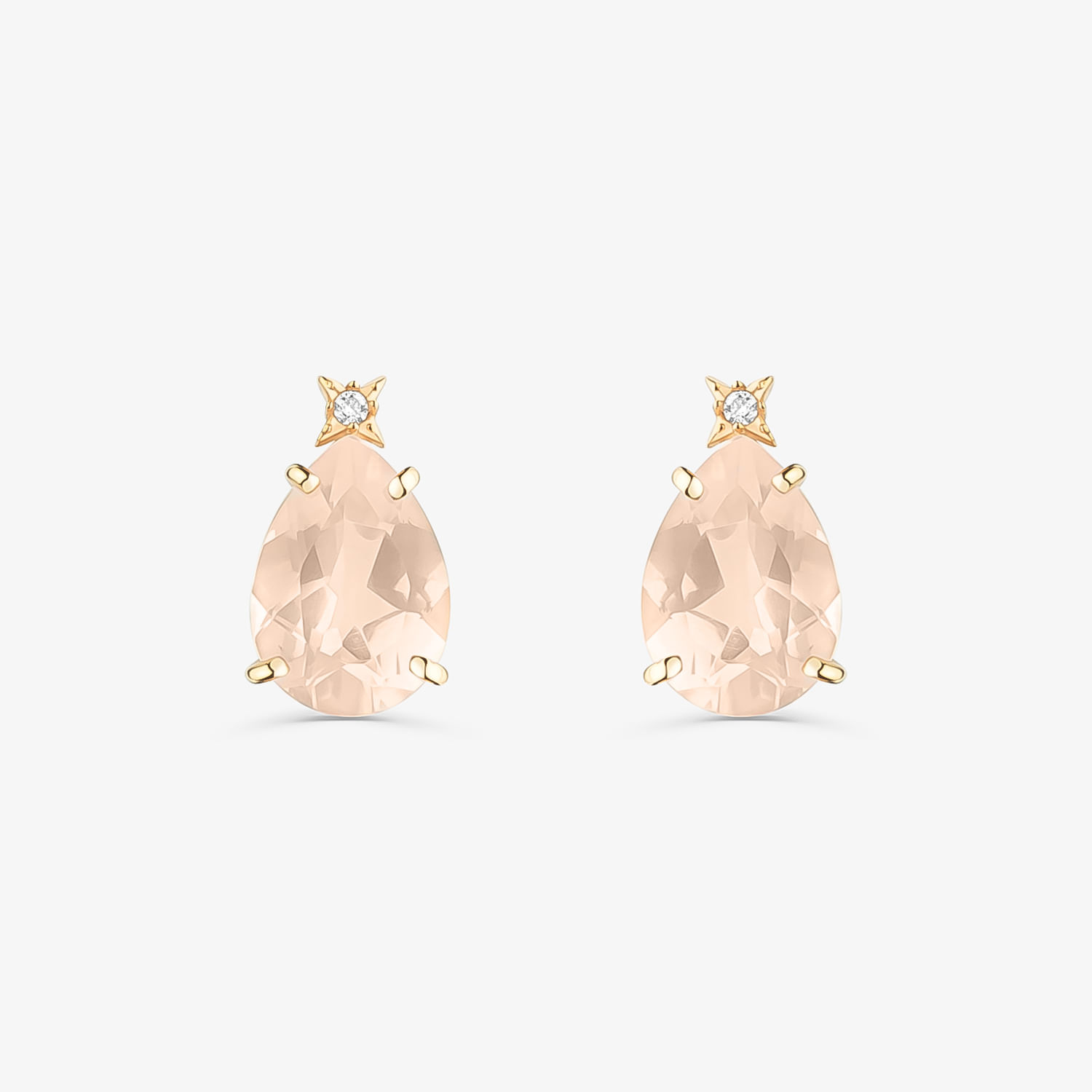 Brinco Stud com Quartzo Rosa e Diamantes em Ouro Rosé 18K Brinco Stud com Quartzo Rosa e Diamantes em Ouro Rosé 18K