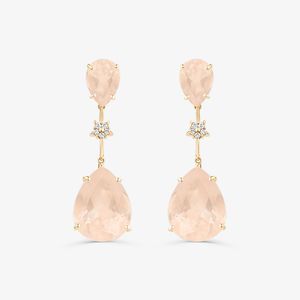 Brinco Maxi Gota com Quartzo Rosa e Diamantes em Ouro Rosé 18K