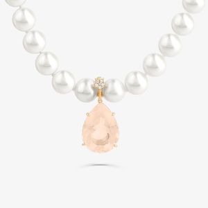 Pingente Versátil com Quartzo Rosa e Diamantes em Ouro Rosé 18K