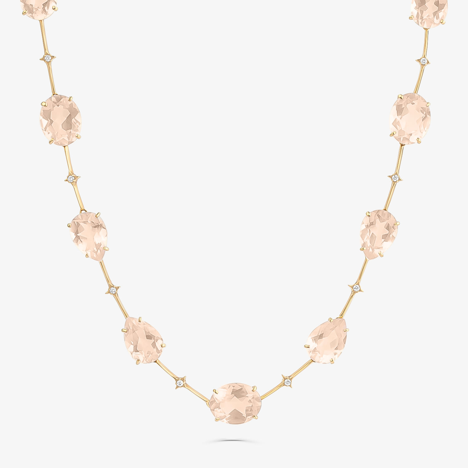 Colar Oval Articulado Sentidos em Ouro Rosé 18k com Quartzo Rosa e Diamantes - 42 cm