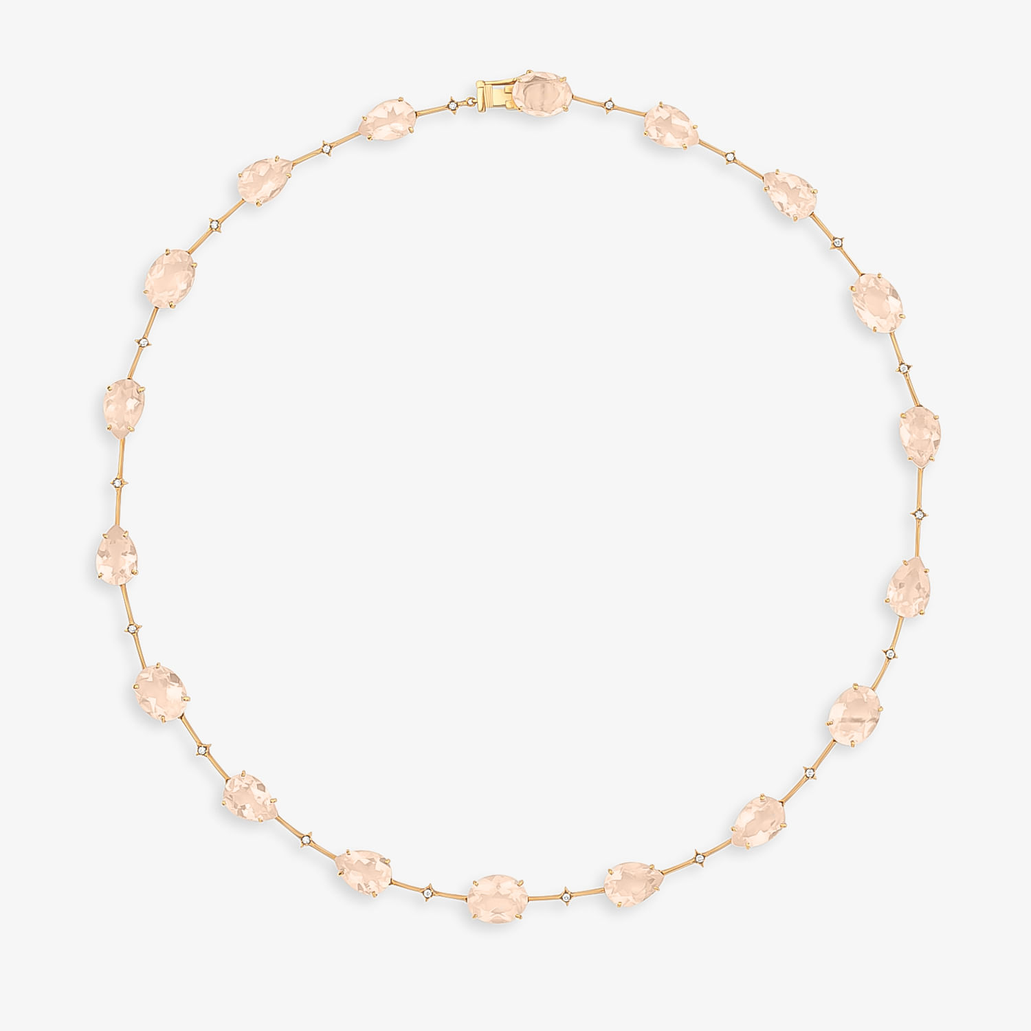 Colar Oval Articulado Sentidos em Ouro Rosé 18k com Quartzo Rosa e Diamantes - 42 cm