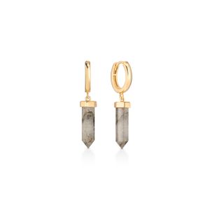 Argola Luz com Labradorita em Prata 925 com Banho de Ouro Amarelo 18k