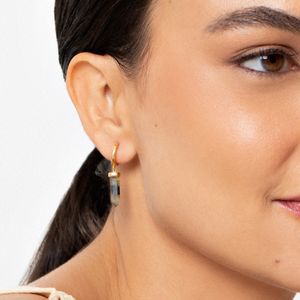 Argola Luz com Labradorita em Prata 925 com Banho de Ouro Amarelo 18k