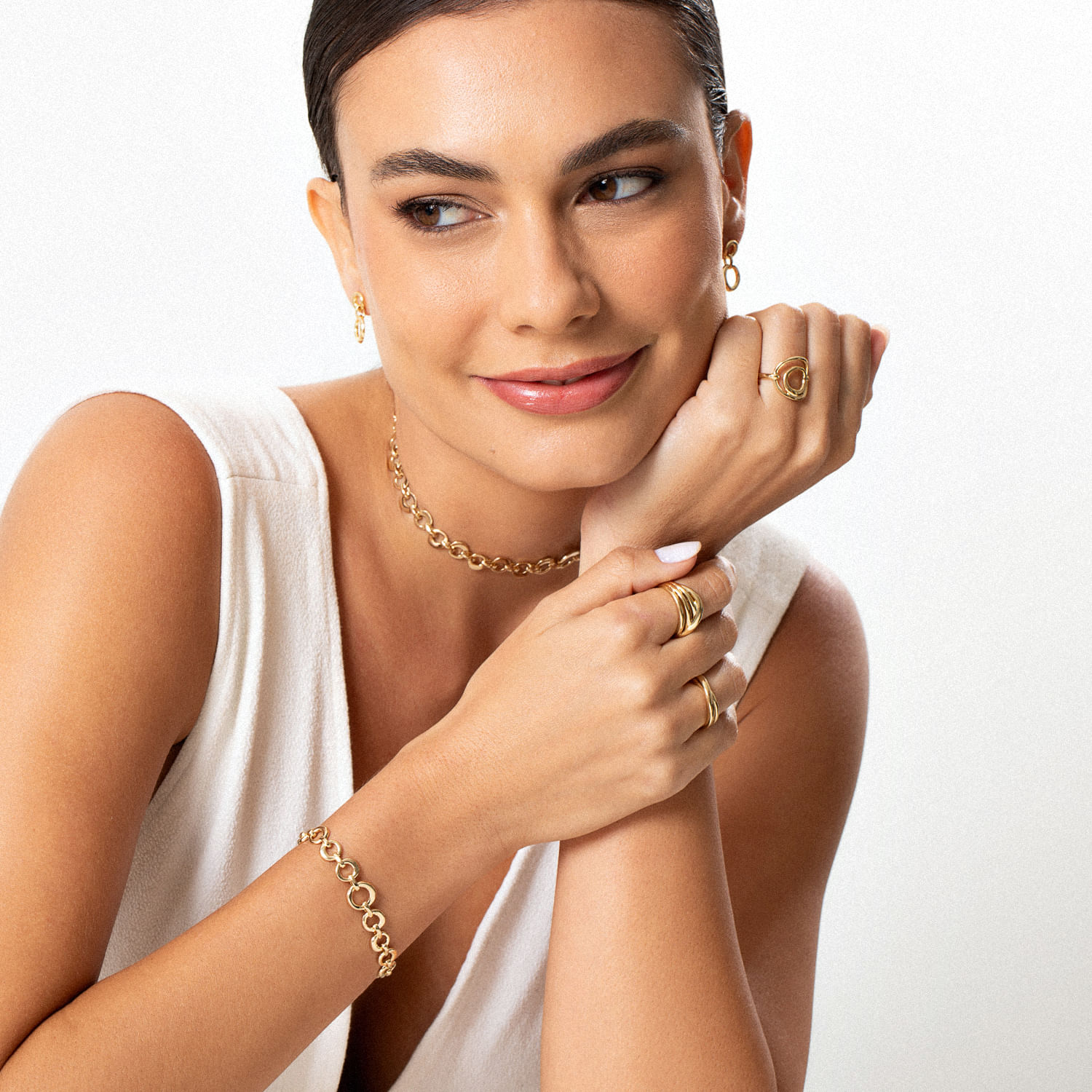 Pulseira Círculos em Prata 925 com Banho de Ouro Amarelo 18K - 18 cm