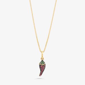 Pingente Pimenta com Rubi e Tsavorita em Ouro Amarelo 18k