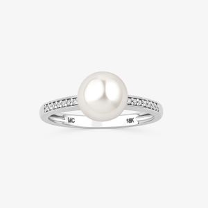 Anel solitário com Pérola e Diamante em Ouro Branco 18k</h3>