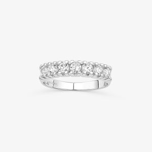 Anel Meia Aliança com 70 Pontos de Diamantes Em Ouro Branco 18k