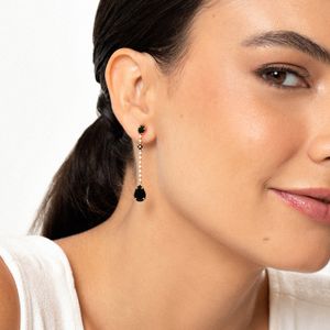 Brinco em Ouro Amarelo com Diamante Quartzo Negro
