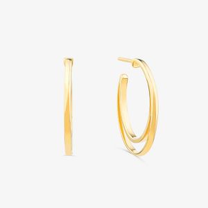 Brinco Meia Argola Dupla 22mm em Prata com Banho de Ouro Amarelo 18k