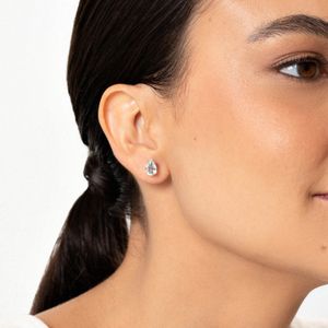 Brinco Stud Gota com Água Marinha em Ouro Branco 18k