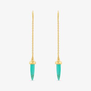 Brinco Dente de Sabre com Cristal Turquesa em Prata 925 com Banho de Ouro Amarelo 18k