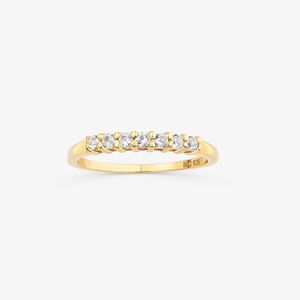 Anel Meia Aliança com Topázio em Prata 925 com Banho de Ouro Amarelo 18k