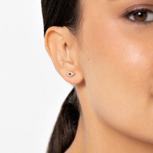 Brinco Olho Grego Cravejado em Prata 925 com Banho de Ouro Amarelo 18k