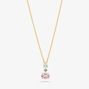 Colar com Rose de France, Topázio Azul e Topázio London em Prata 925 com banho de Ouro Amarelo 18k