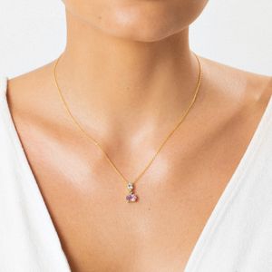 Colar com Rose de France, Topázio Azul e Topázio London em Prata 925 com banho de Ouro Amarelo 18k