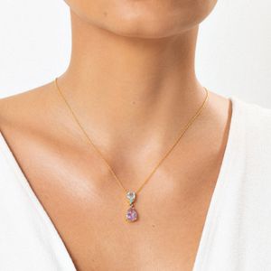 Colar com Rose de France, Topázio Azul e Topázio London em Prata 925 com banho de Ouro Amarelo 18k