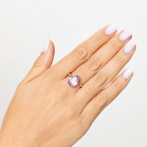 Anel Cocktail com Rose de France e Topázio London em Prata 925 com banho de Ouro Amarelo 18k