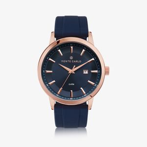 Relógio Monte Carlo Classic Masculino em Aço Rosé e Silicone Azul