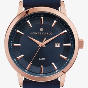 Relógio Monte Carlo Classic Masculino em Aço Rosé e Silicone Azul