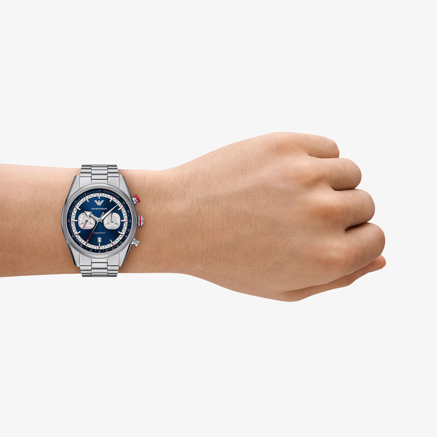 Relógio Emporio Armani Racer Cronógrafo Masculino em Aço Prateado